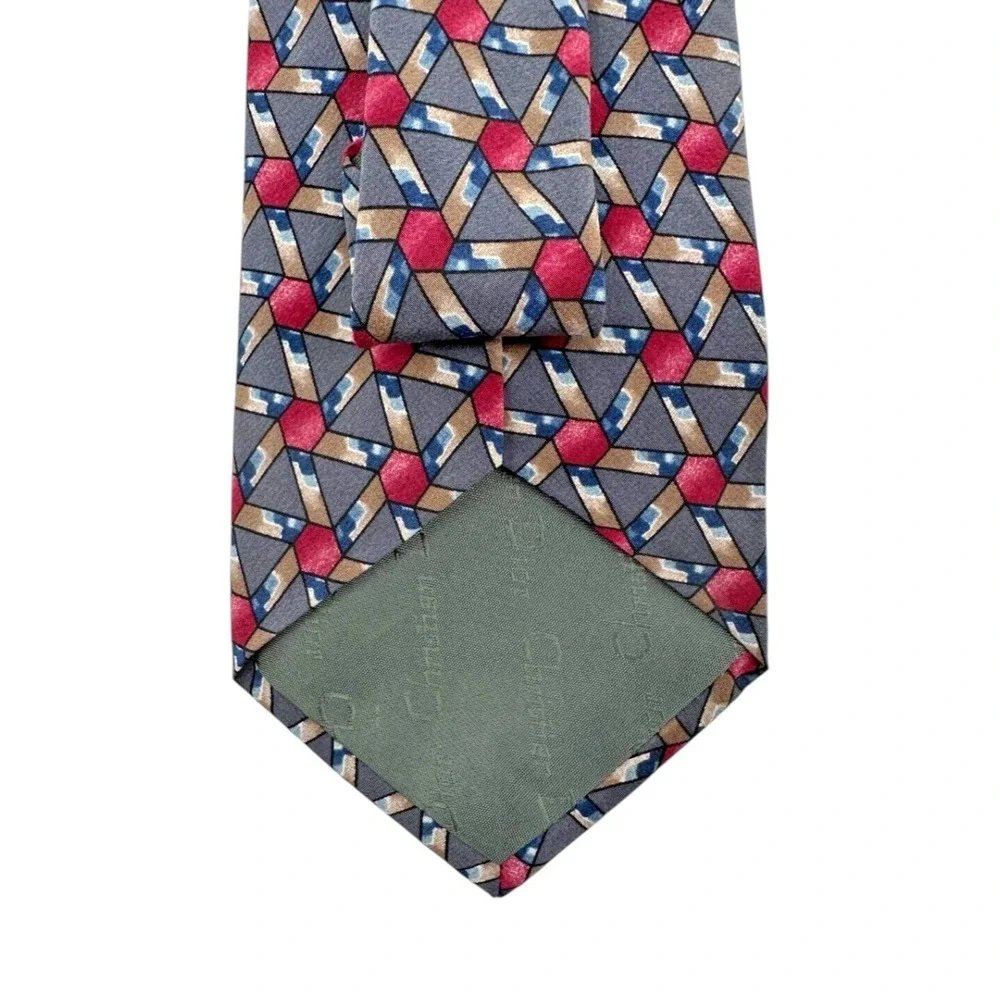 Christian Dior Monsieur Men's Neck Tie One Size Gray Geometric Print 100% Silk